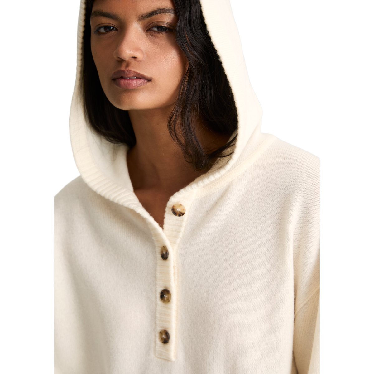 Sweat à capuche oversize en maille mérinos au toucher doux blanc, MARC O’POLO DENIM