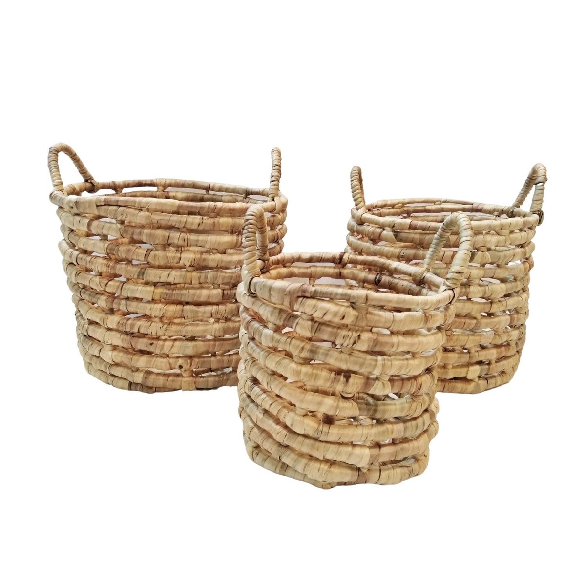 Ensemble de 3 paniers de rangement en jacinthe d'eau tressée beige, TOILINUX