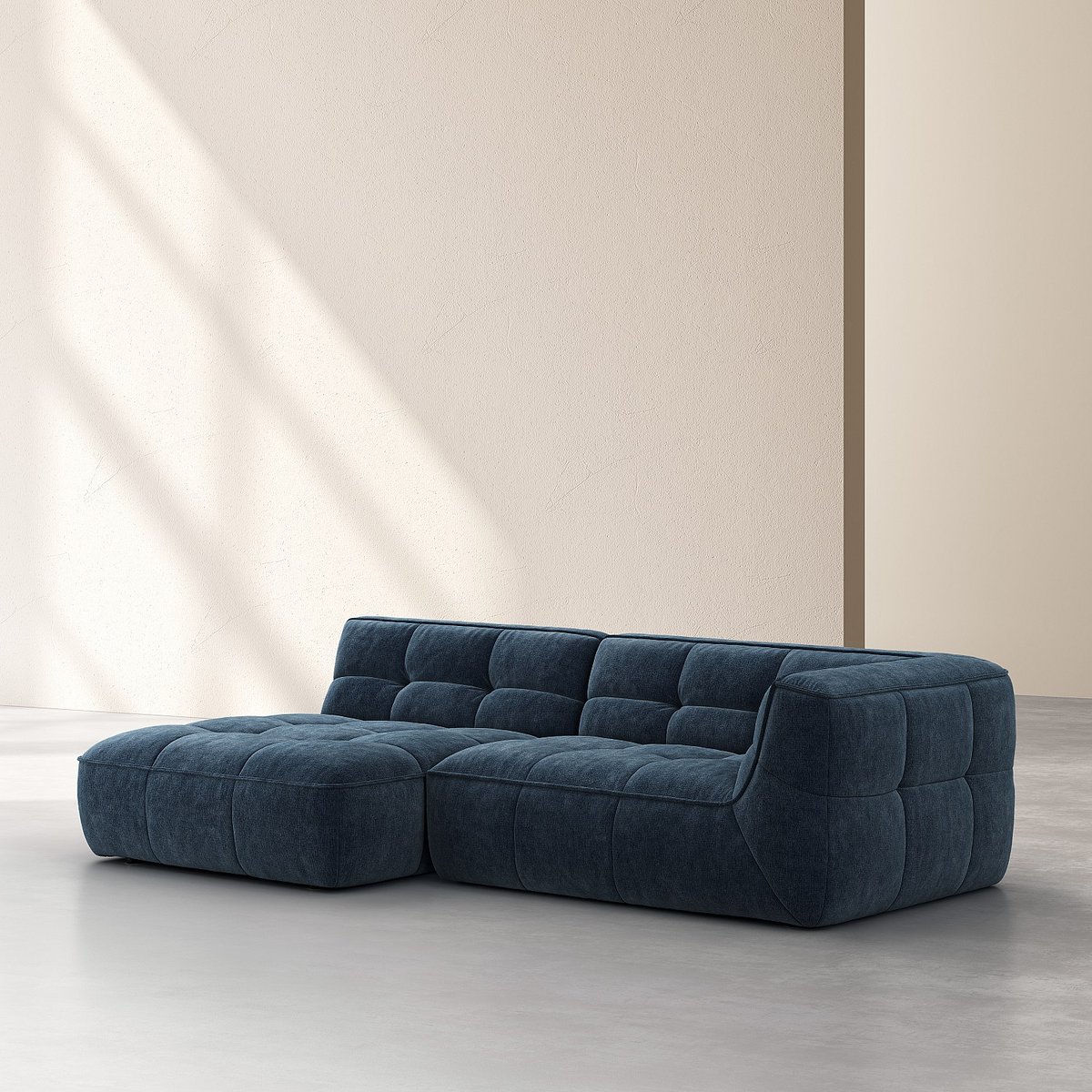 Canapé d'angle gauche en tissu ORIETO bleu, HABITAT