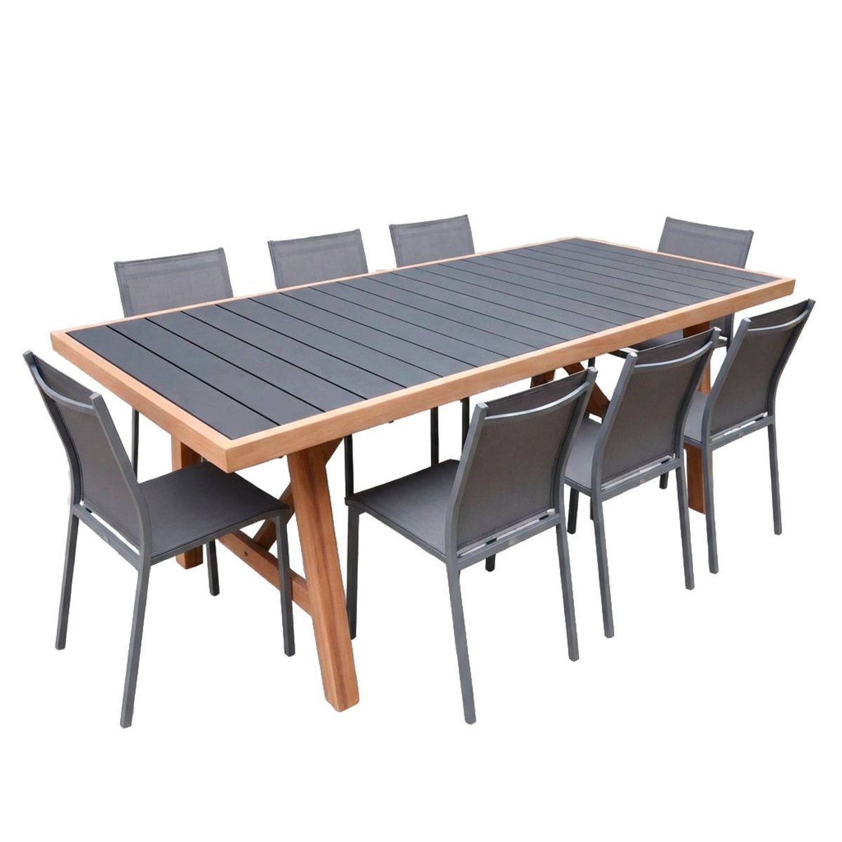 Table de jardin bois d'acacia et aluminium + 8 assises ELDORA + BUFFALO anthracite, SWEEEK