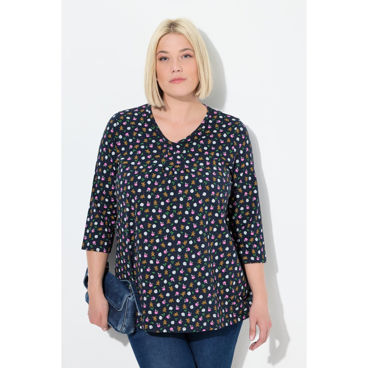 T-shirt à ipmprimé bon en pain d'épice. Col marine, ULLA POPKEN