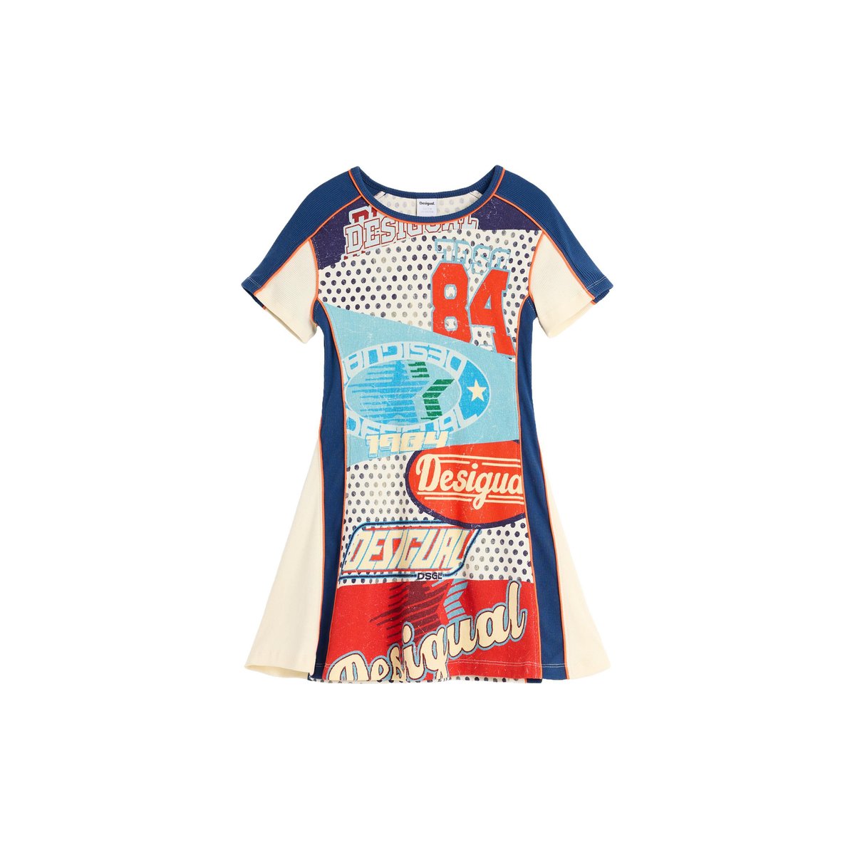 Robe évasée imprimée beige, DESIGUAL