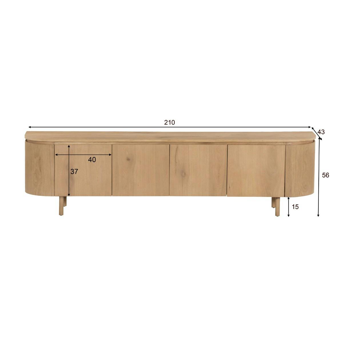 Meuble TV 4 portes en chêne, bords arrondis LOREN bois clair, PIER IMPORT