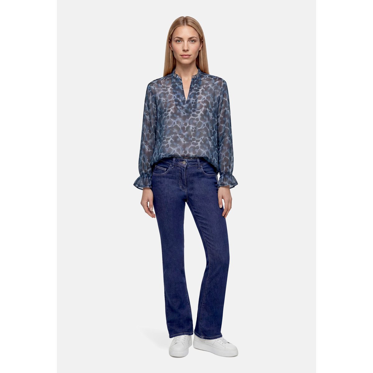 Chemisier en chiffon à imprimé animalier bleu/marron, BETTY BARCLAY