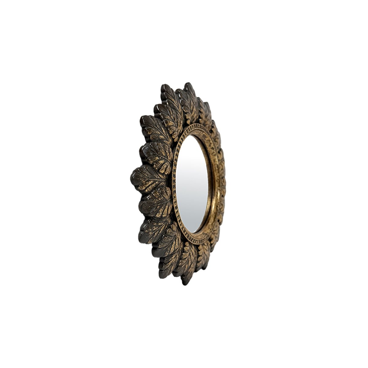 Miroir plumes rond patiné 18.6cm or, EMDE