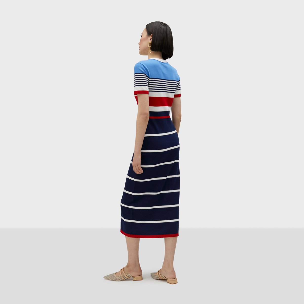 Robe moulante avec manches courtes bleu marine, LOLA CASADEMUNT