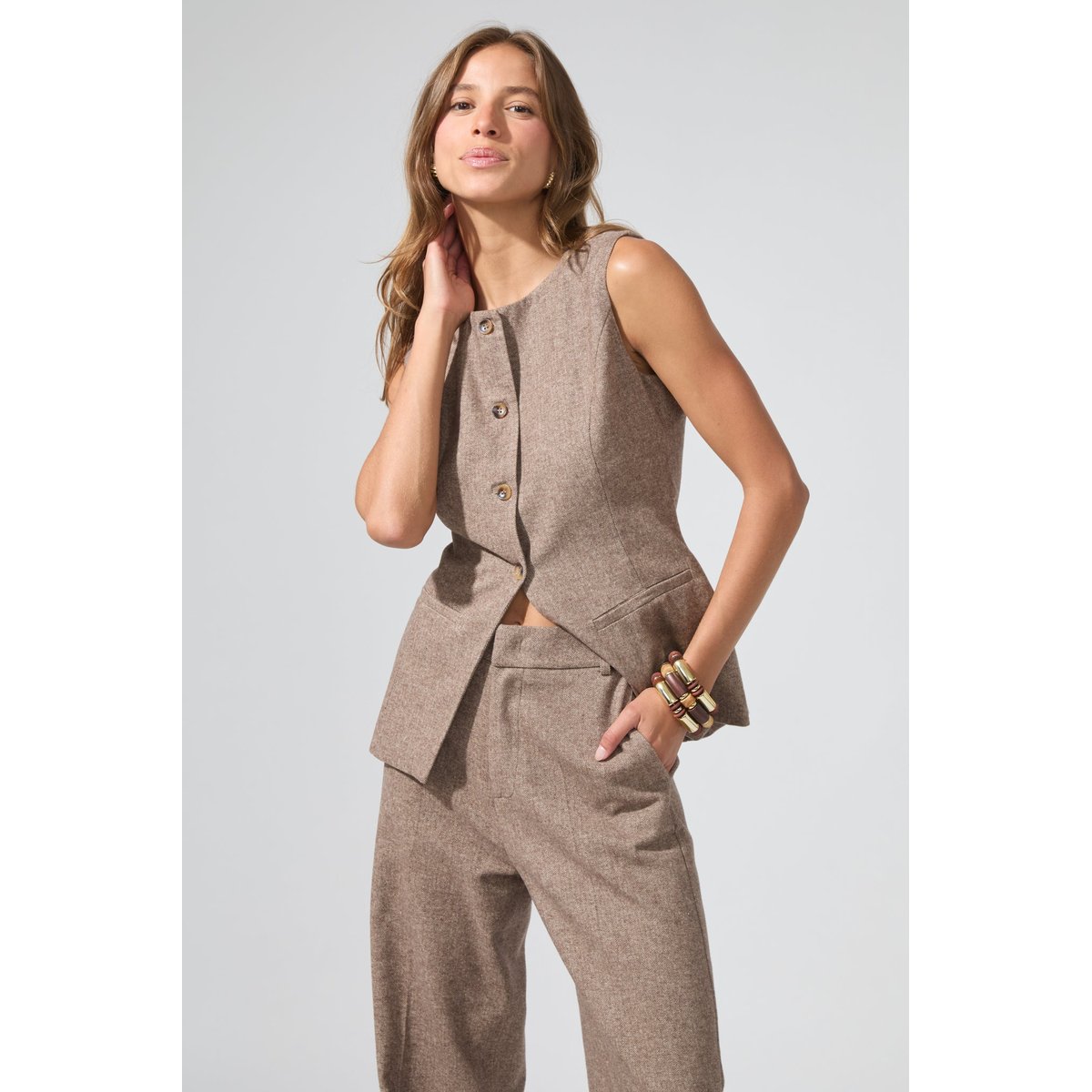 Gilet boutonné sans manches ANTONIN taupe, BENOA