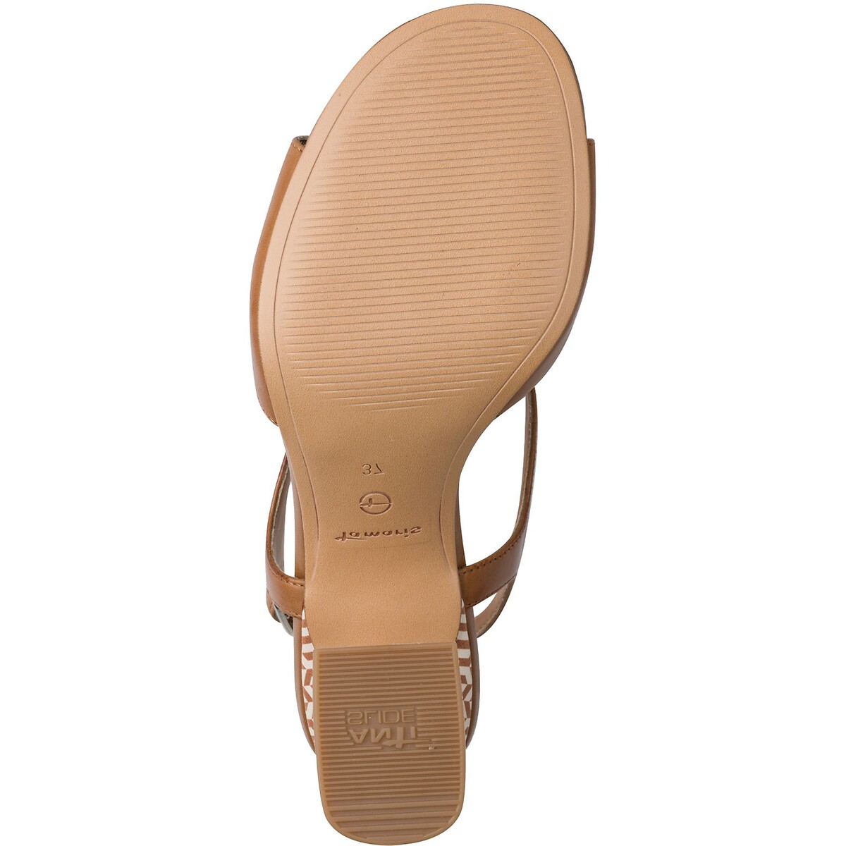 Sandales en cuir talon large cognac, TAMARIS