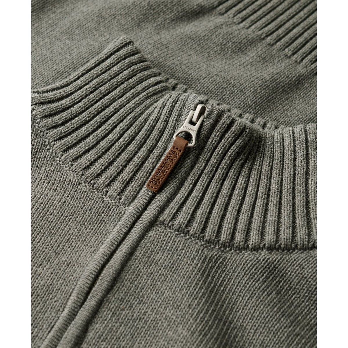 Pull à col zippé en maille de coton Classics gris chiné, SUPERDRY