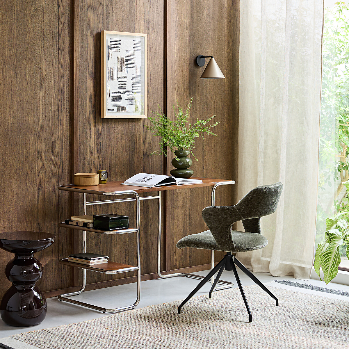 Emlyn Walnut Veneer Tubular Desk, Length 117cm walnut, AM.PM