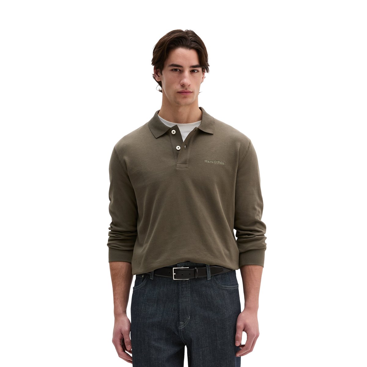 Polo coupe classique en jersey de coton bio épais marron, MARC O'POLO
