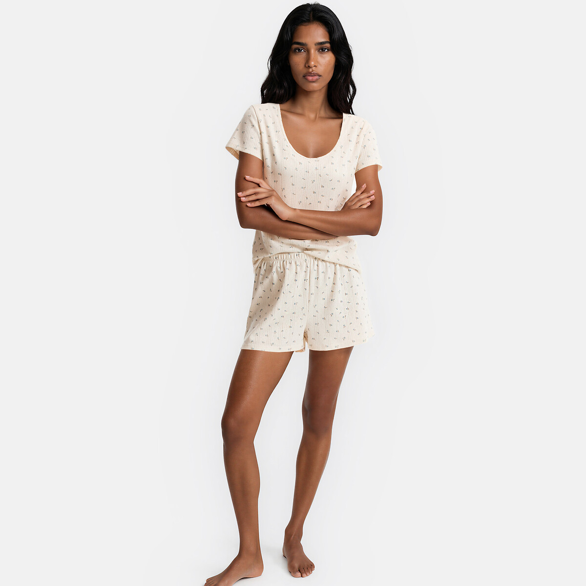 Pyjashort en maille pointelle imprimé fond ivoire, LA REDOUTE COLLECTIONS