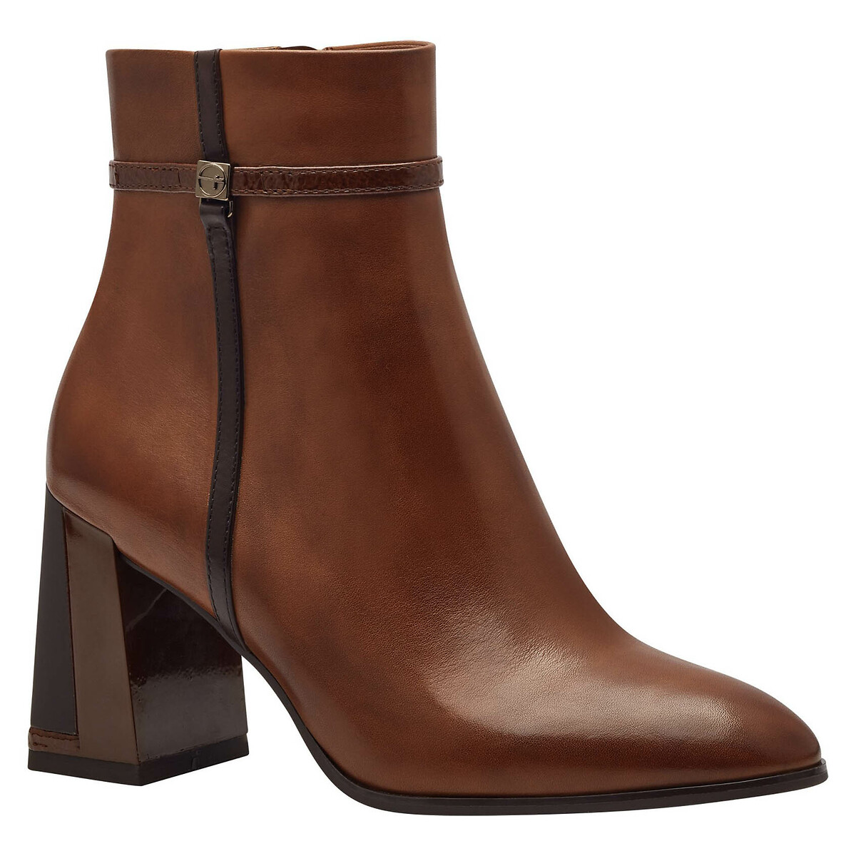 Leather Pointed Ankle Boots with Heel brown, TAMARIS