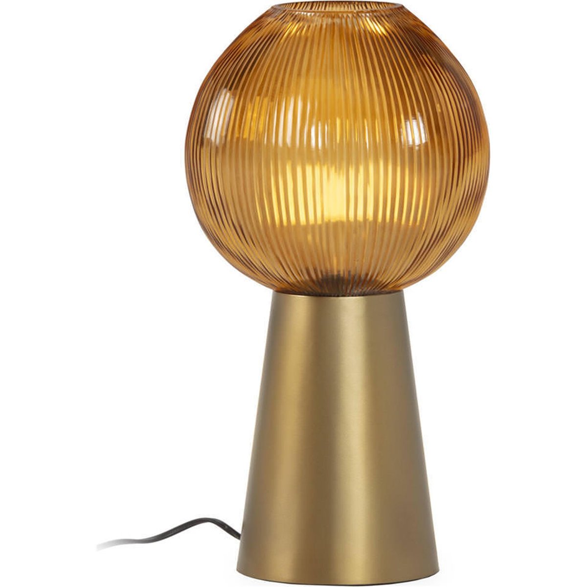 Lampe de table en métal, Globe en verre strié doré et ambre, RECOLLECTION