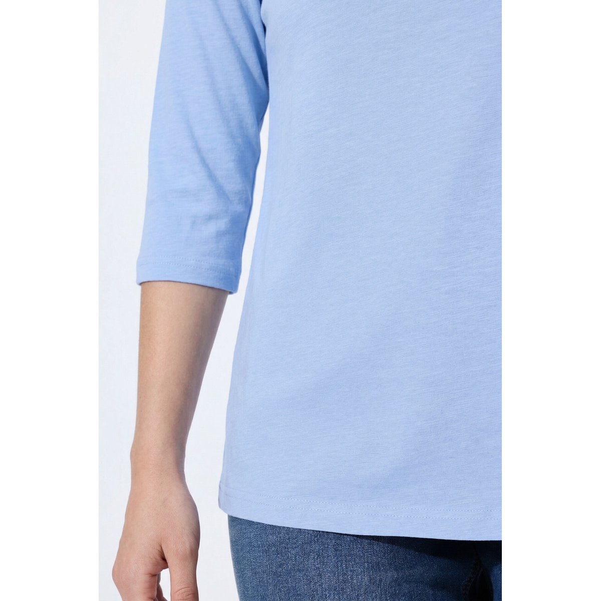 T-shirt col bénitier, manches 3/4, coton bio bleu ciel, ULLA POPKEN