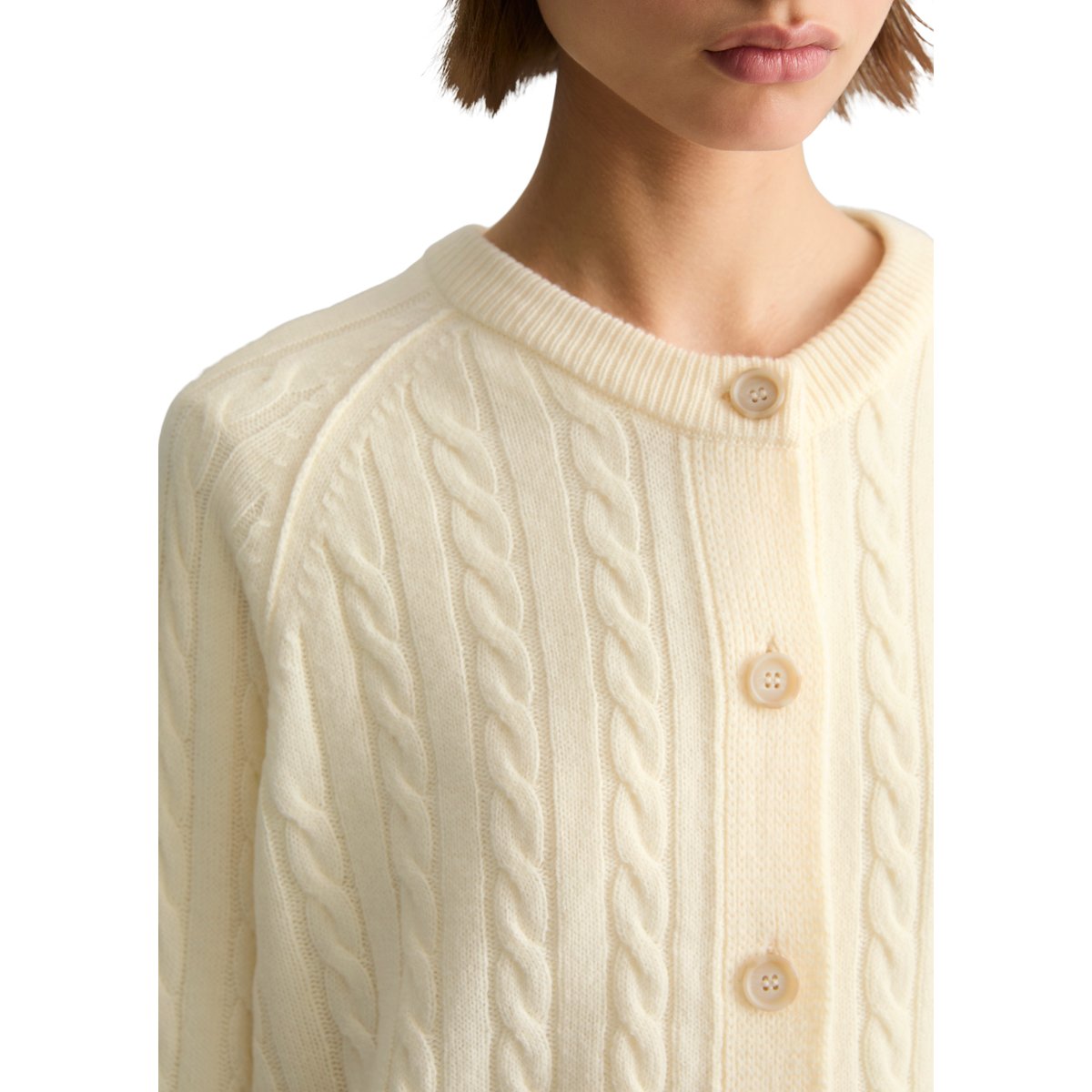 Cardigan oversize à mailles torsadées en mélange de laine vierge douce blanc, MARC O’POLO DENIM