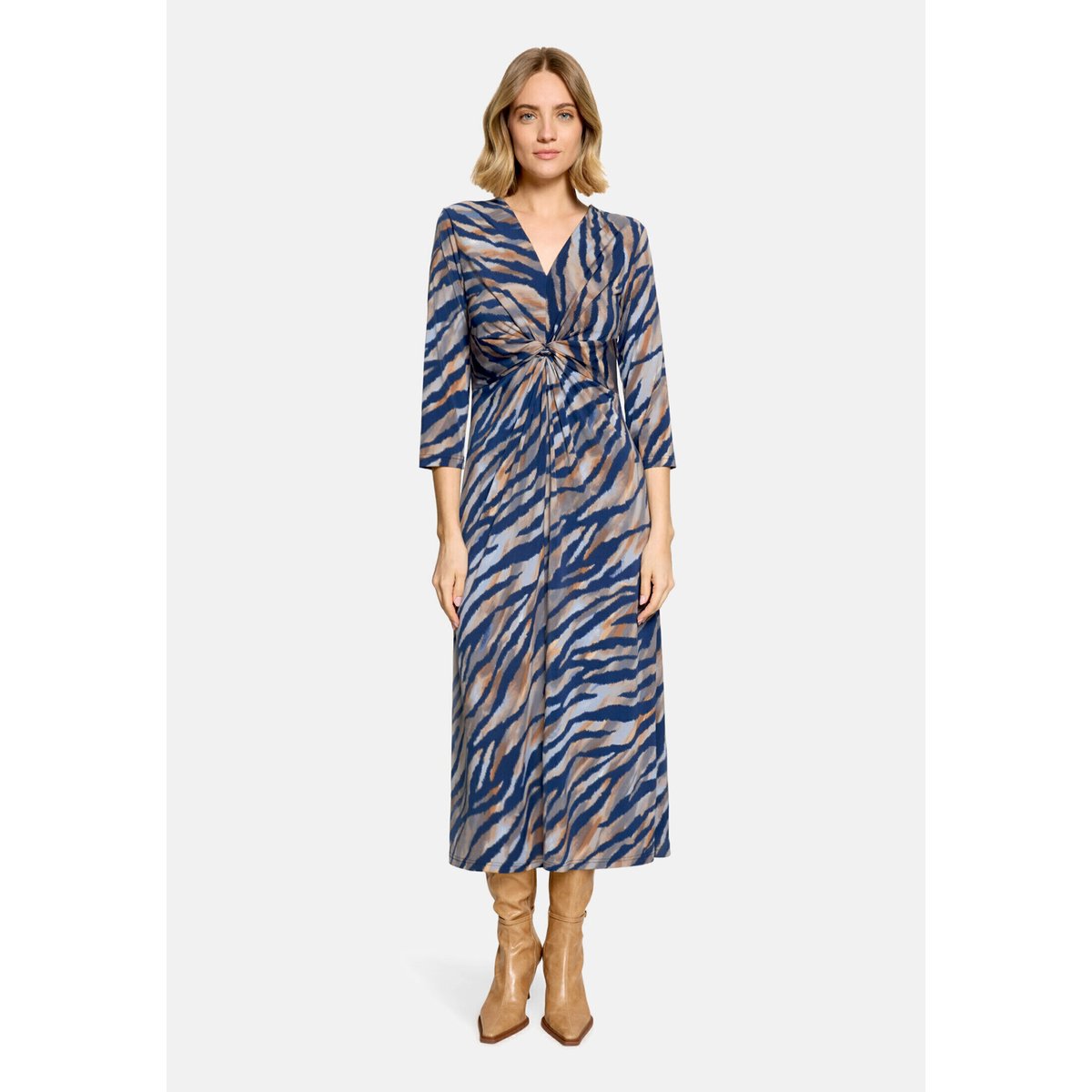 Robe longueur midi à fronce bleu/marron, BETTY BARCLAY