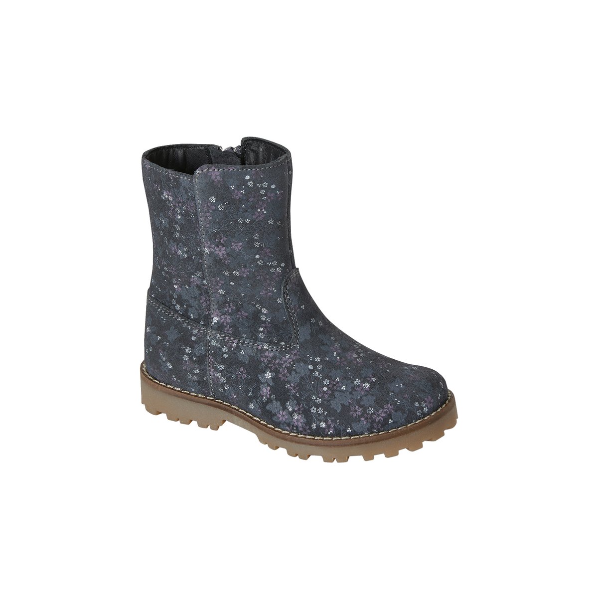 Bottes en cuir collection maternelle gris imprimé fleurs, VERTBAUDET