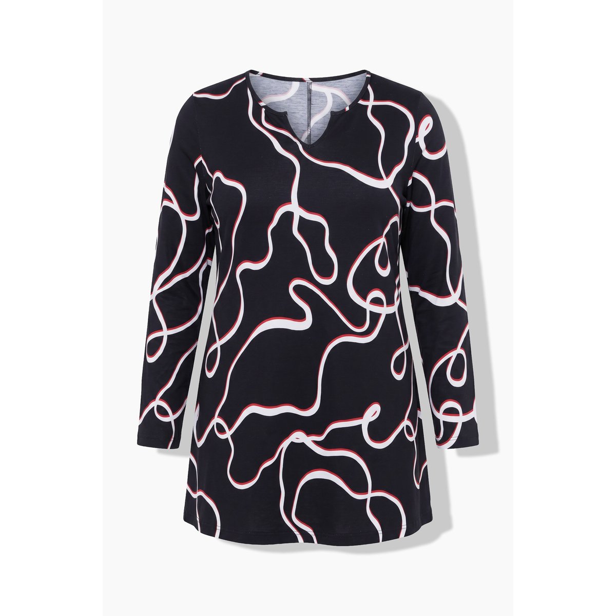 T-shirt long avec imprimé graphique noir, ULLA POPKEN