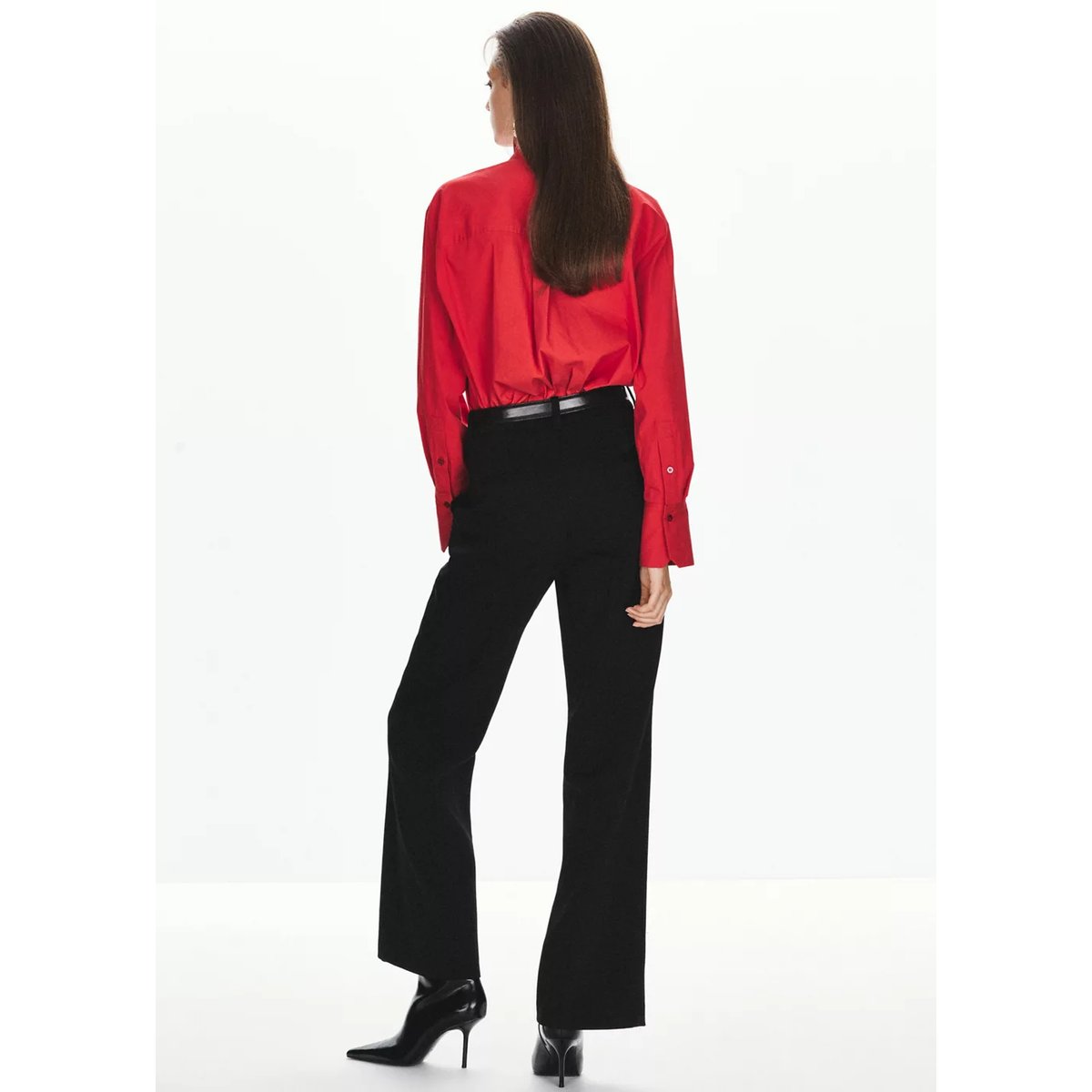 Pantalon droit taille basse noir, MANGO