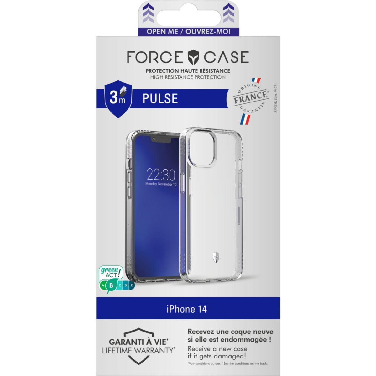 Coque iPhone 14 Pulse transparent France transparent, FORCE CASE