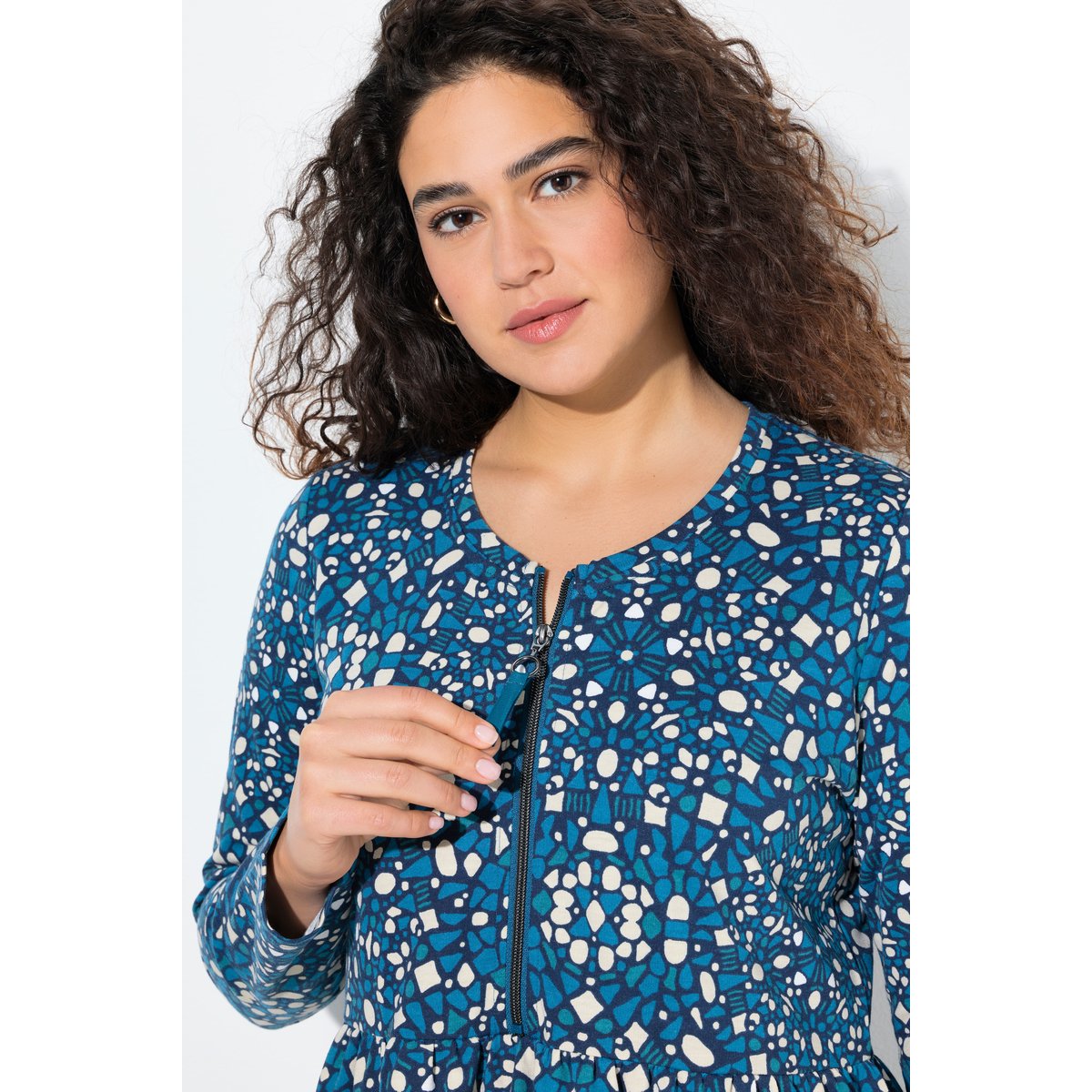 Robe midi en molleton avec fermeture zippée pétrol, ULLA POPKEN