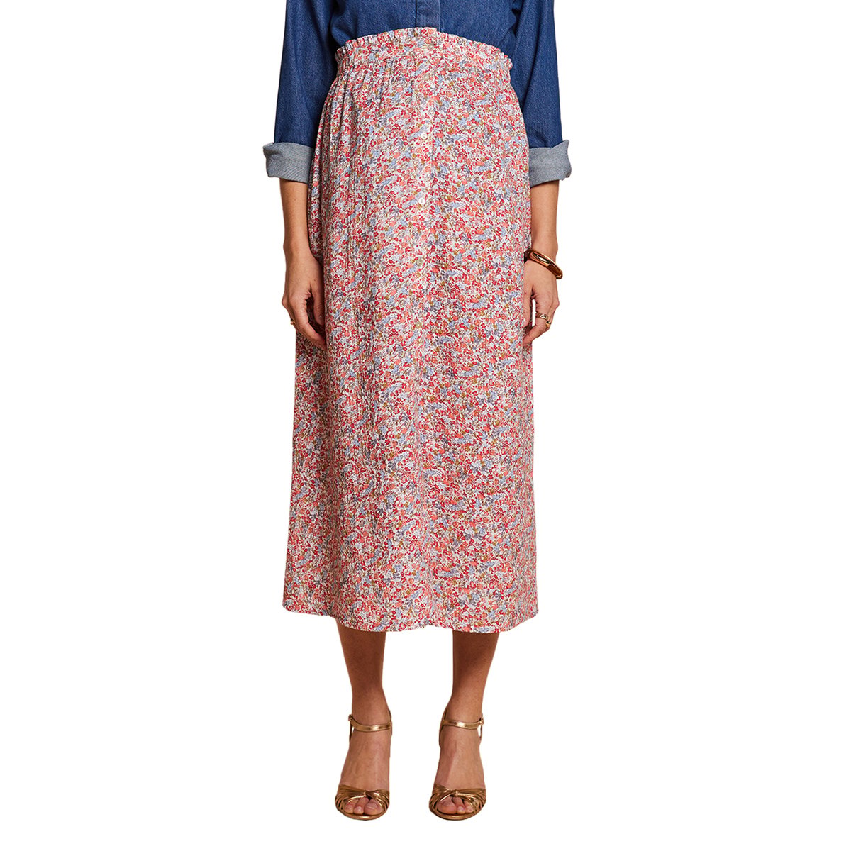 Jupe longue taille élastiquée motif fleuri multicolore, ENVIE DE FRAISE