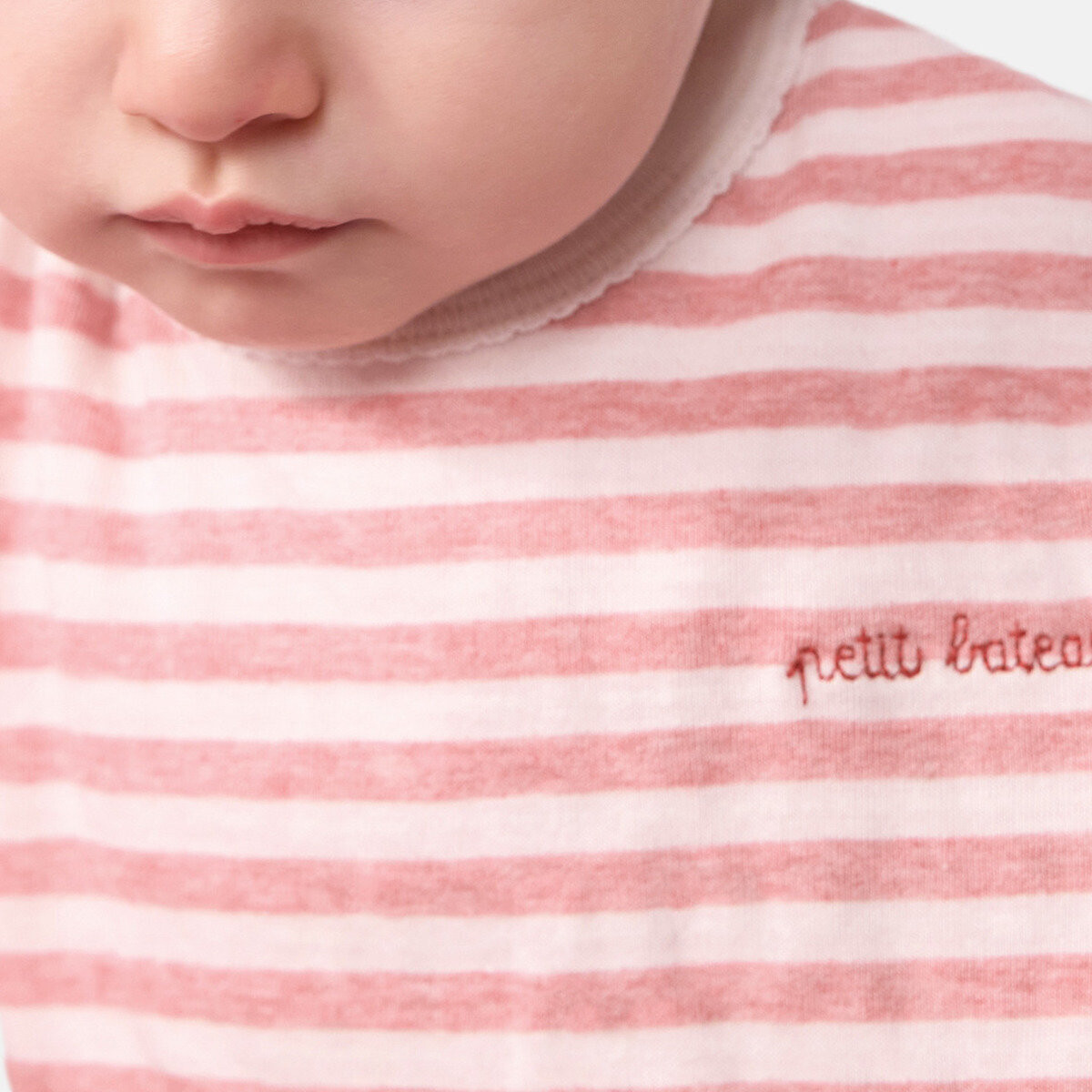 T-shirt manches longues en coton rayé rose, PETIT BATEAU