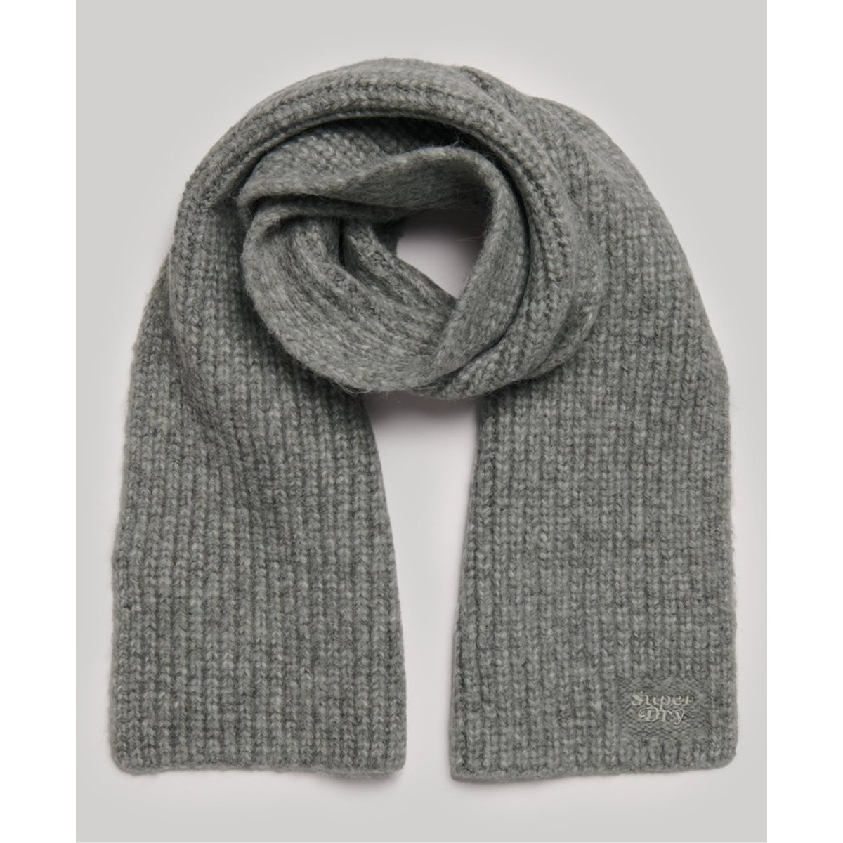 Écharpe en maille côtelée gris chiné, SUPERDRY