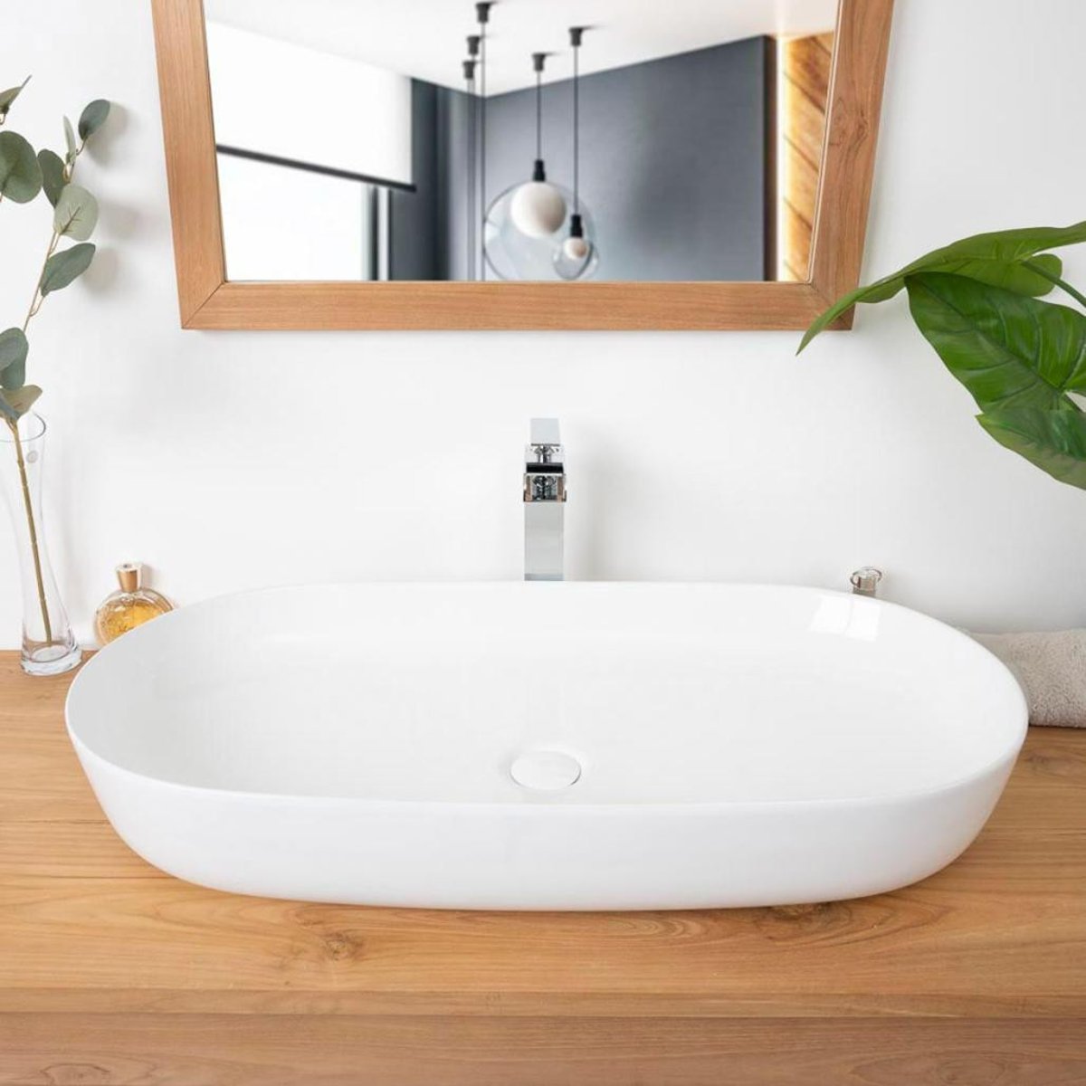Grande vasque céramique ovale 82 cm PHÉBIE blanc, WANDA COLLECTION