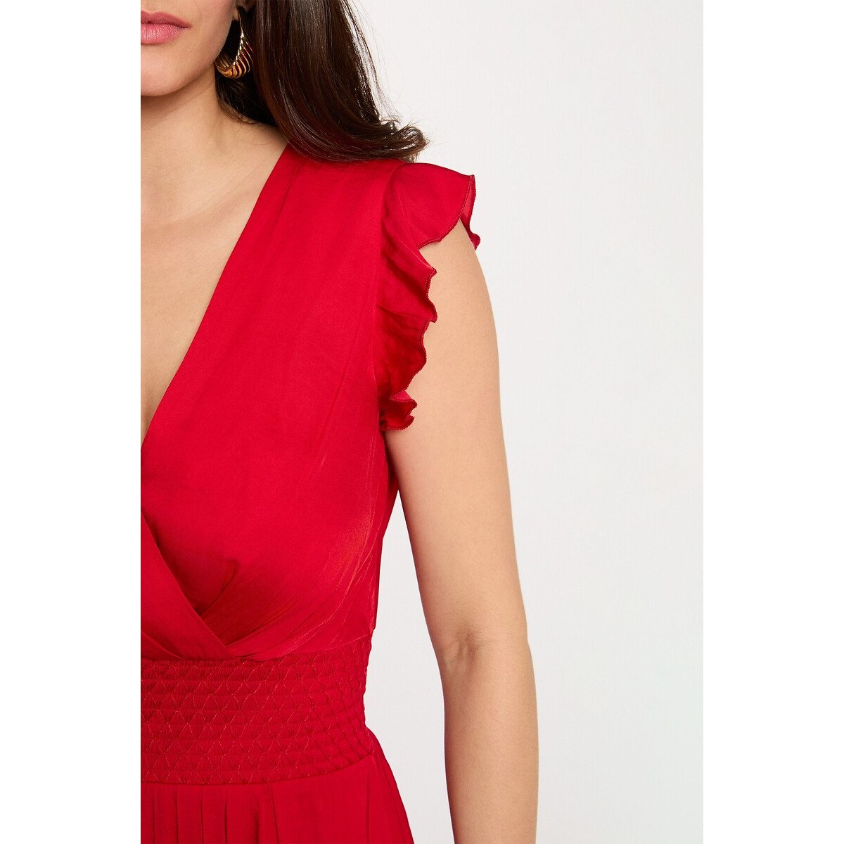 Robe courte manches courtes col V rouge, MORGAN