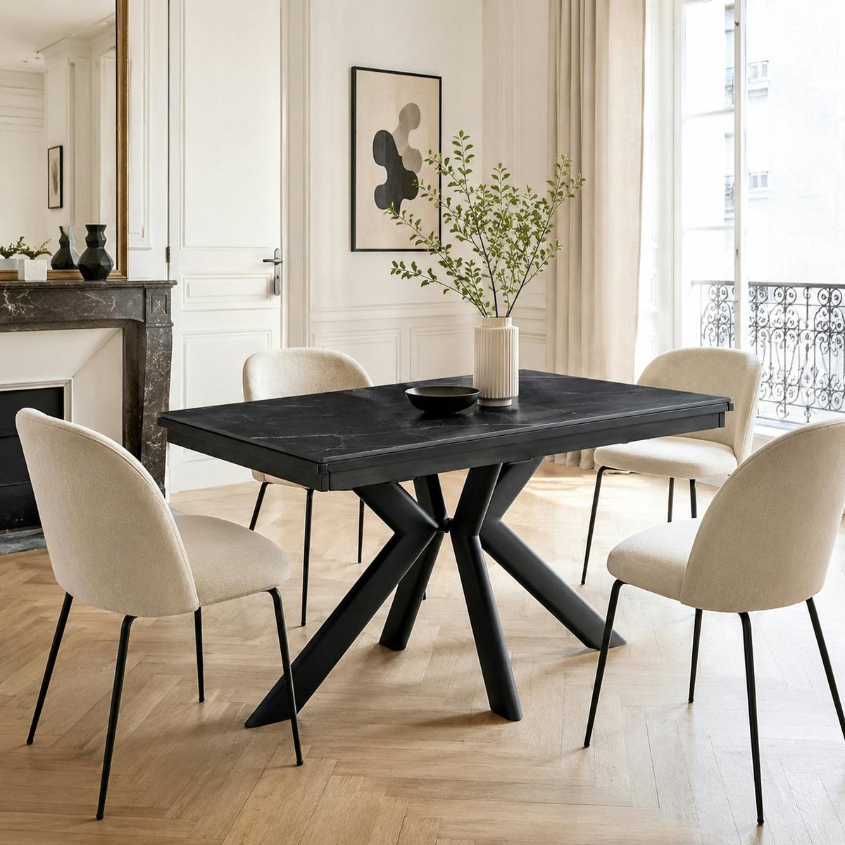 Table céramique extensible noire marbrée 120-220 cm LUGANO noir, PIER IMPORT