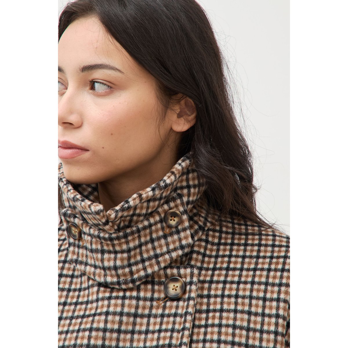 Caban oversize court col tailleur marron, BONOBO