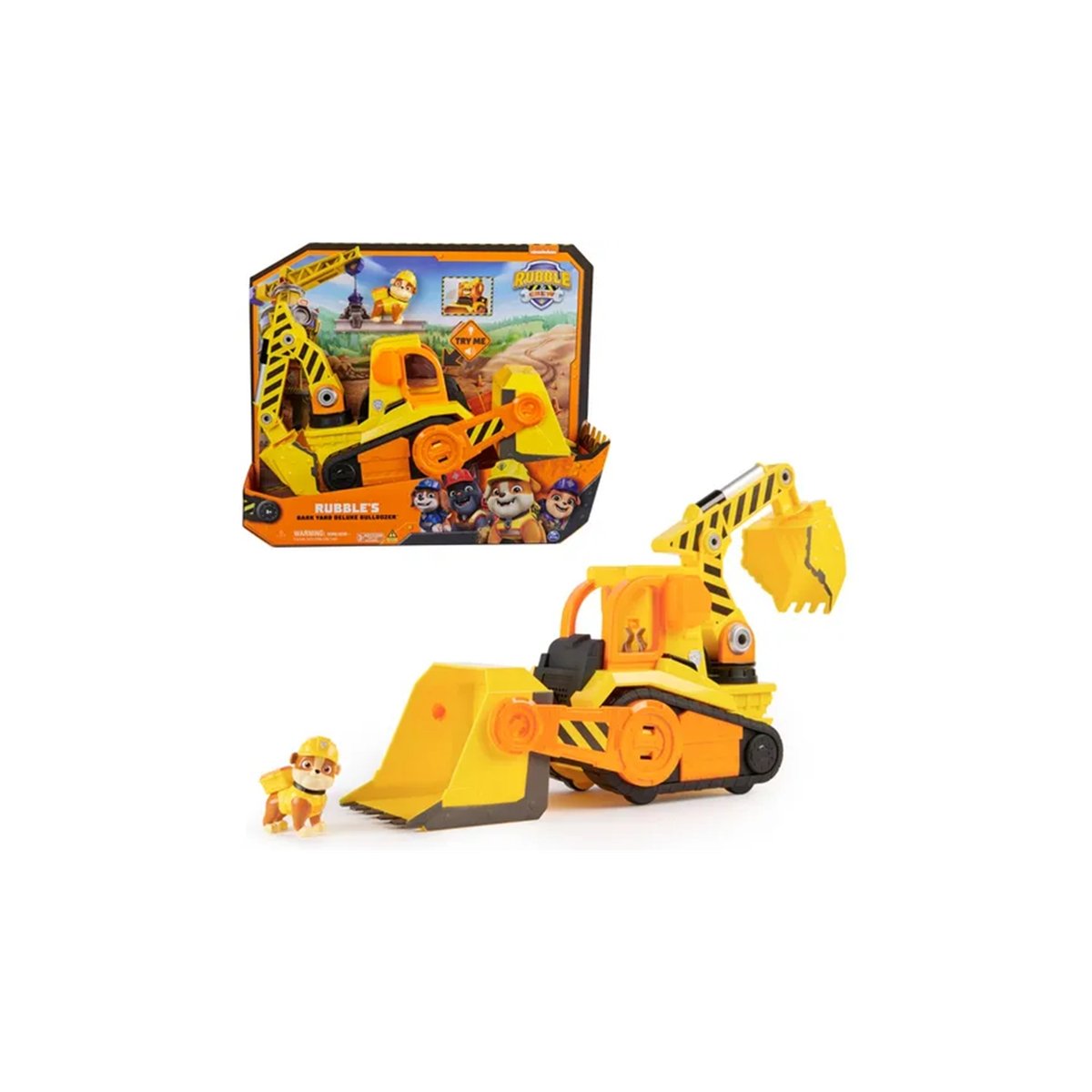 Rubble & Crew - Grand bulldozer avec effets sonores et lumineux et figurine Rubble jaune, SPIN MASTER