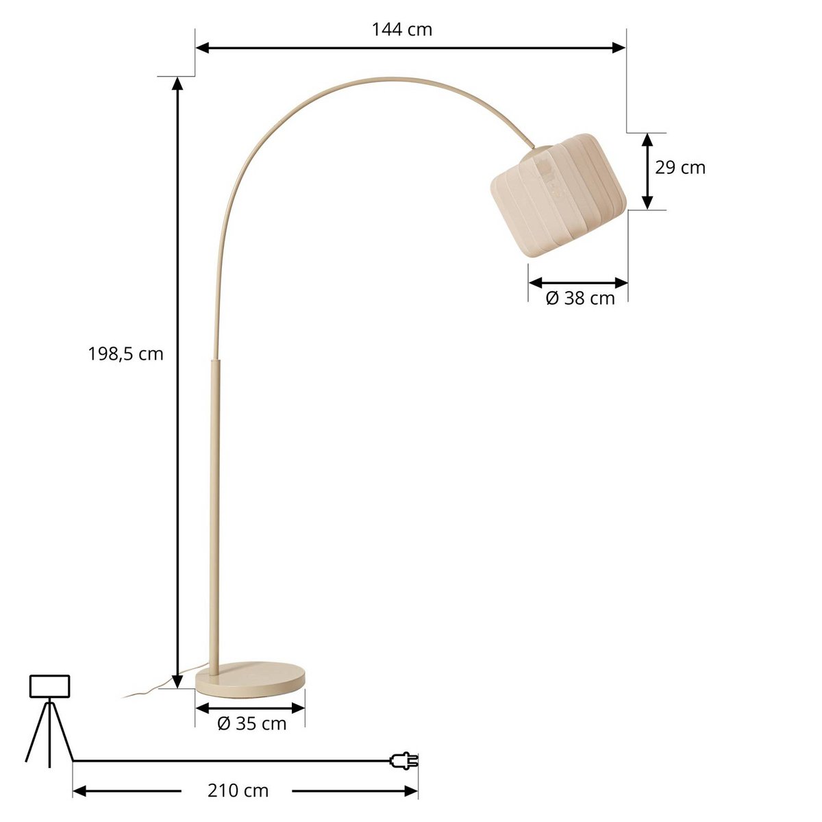 Lampadaire en textile moderne, Helin beige, LINDBY