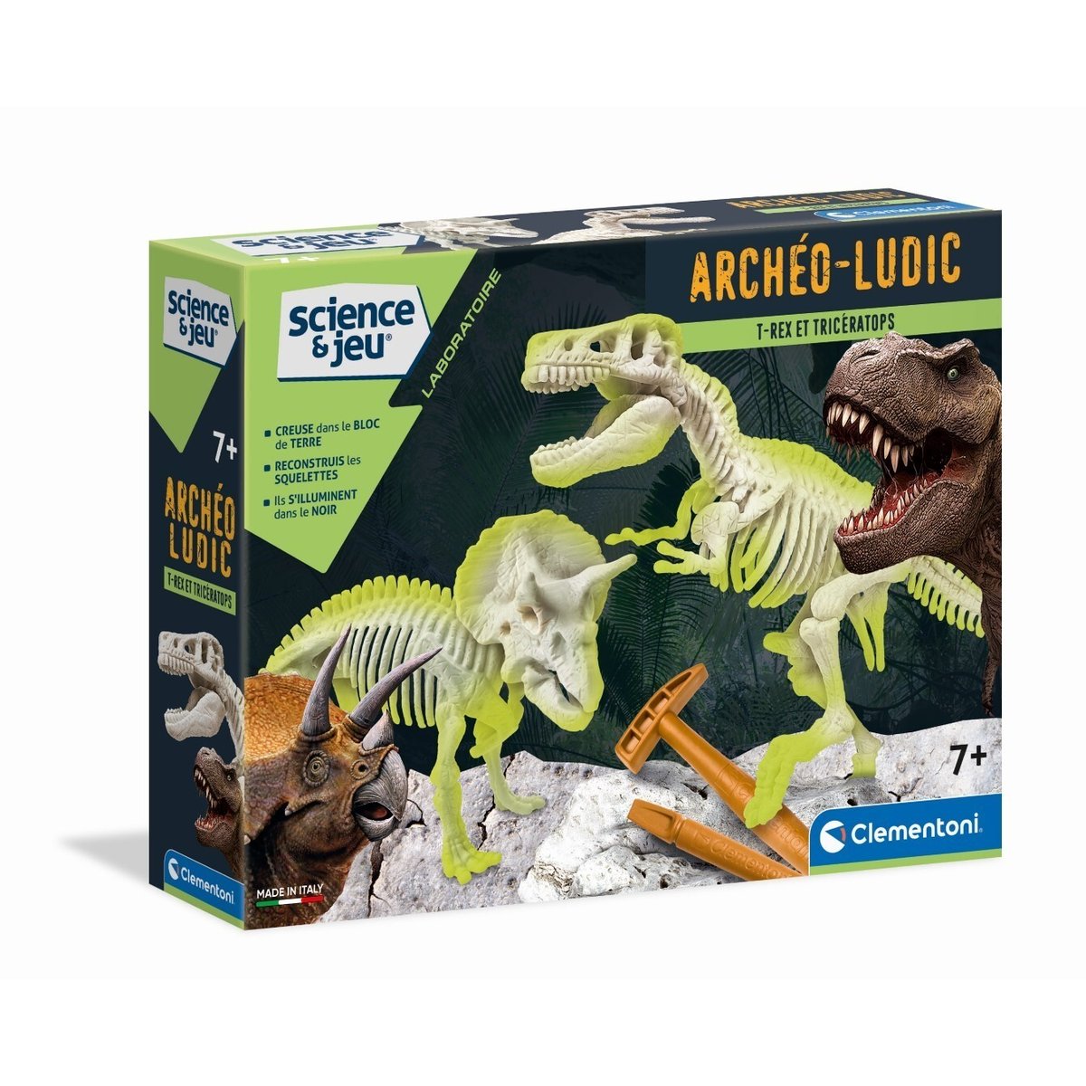 Archéo ludic - t-rex & tricératops couleur unique, CLEMENTONI