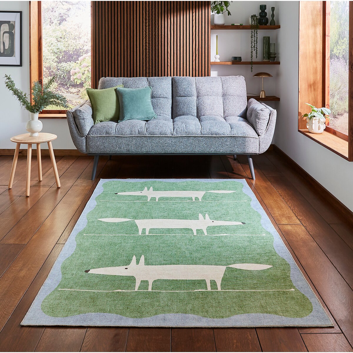 Mr Fox Washable Rug green/white, SCION
