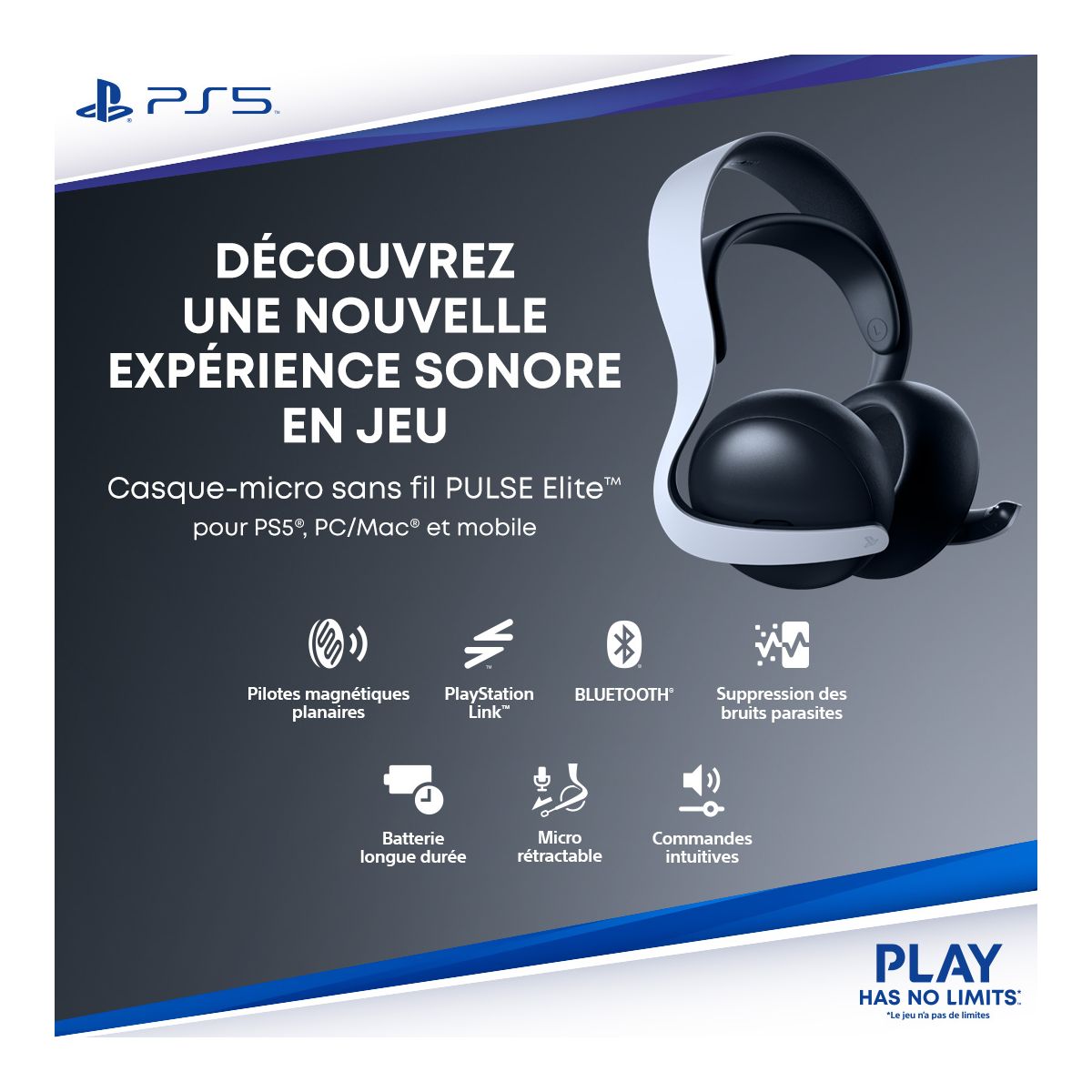 Casque gamer Pulse Elite Midnight noir couleur unique, SONY