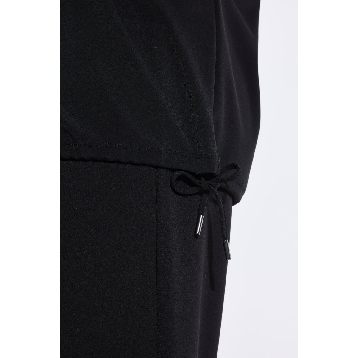 Chemisier en jersey à col chemise et manches noir, ULLA POPKEN