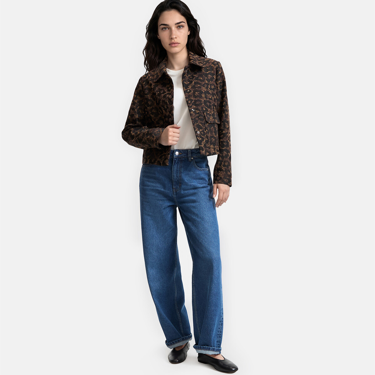 Leopard Print Jacquard Short Straight Fit Jacket leopard, LA REDOUTE COLLECTIONS