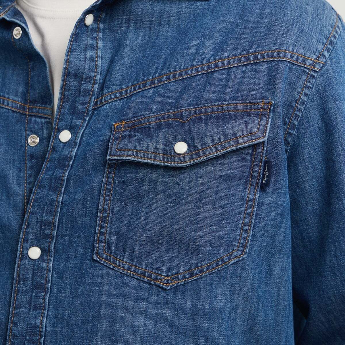 Chemise Coupe Regular En Denim 6.25 oz bleu shirting denim, PEPE JEANS