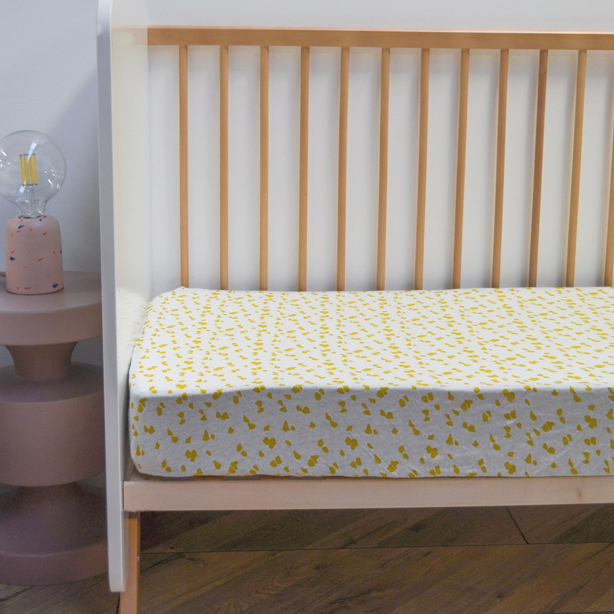 Drap housse Jersey enfant imprimé savane jaune, DOMIVA