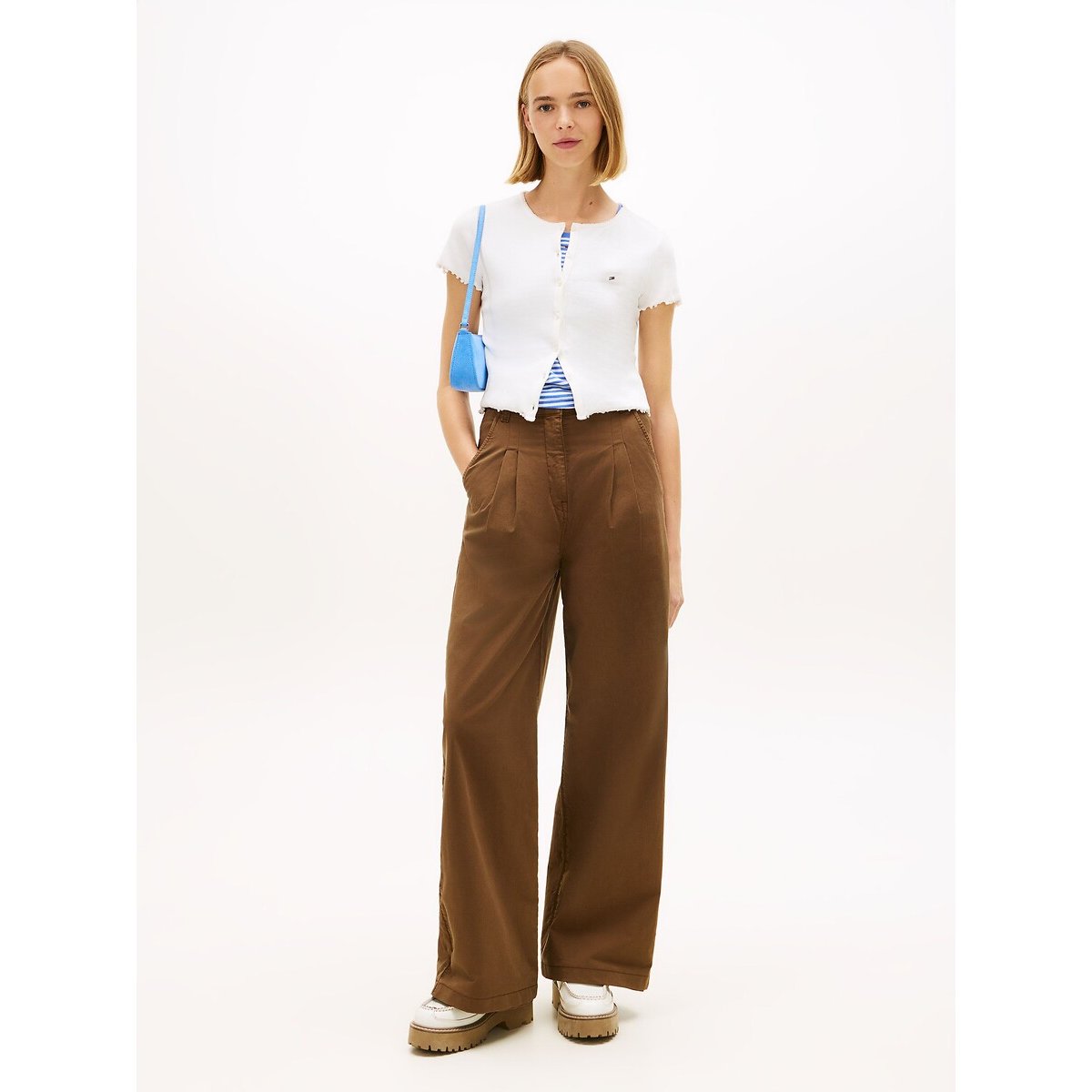 Crew Neck T-Shirt with Button Sleeves ecru , TOMMY JEANS