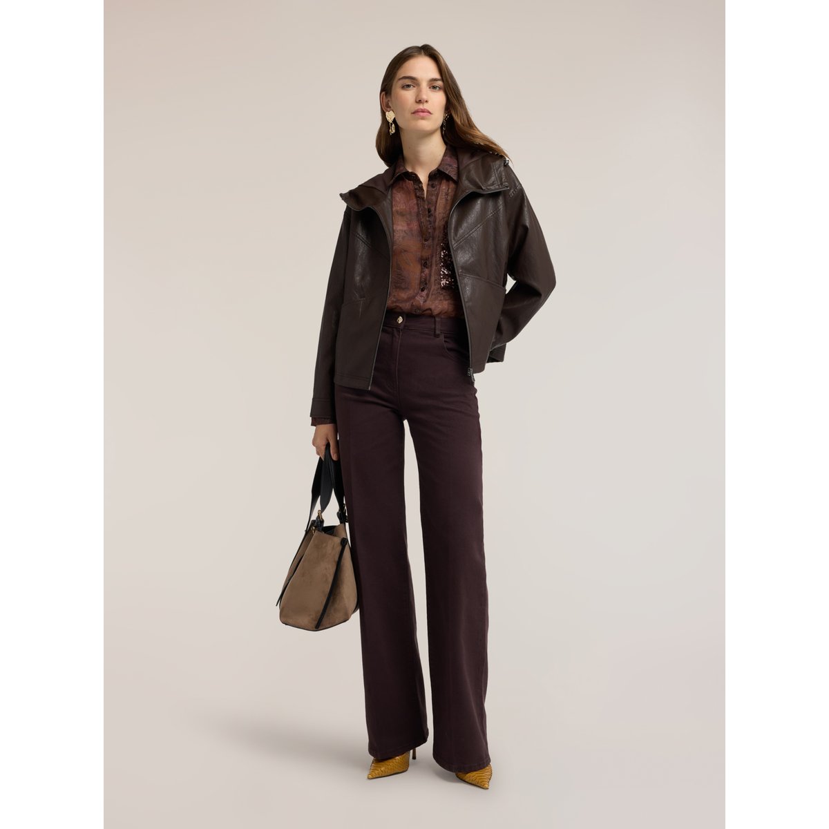 Veste à capuche et zip marron, MOTIVI