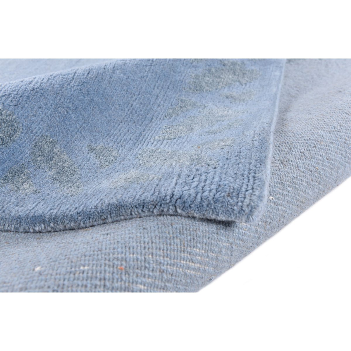 Tapis salon Tibet Loft noué main laine soie bleu clair, THEKO