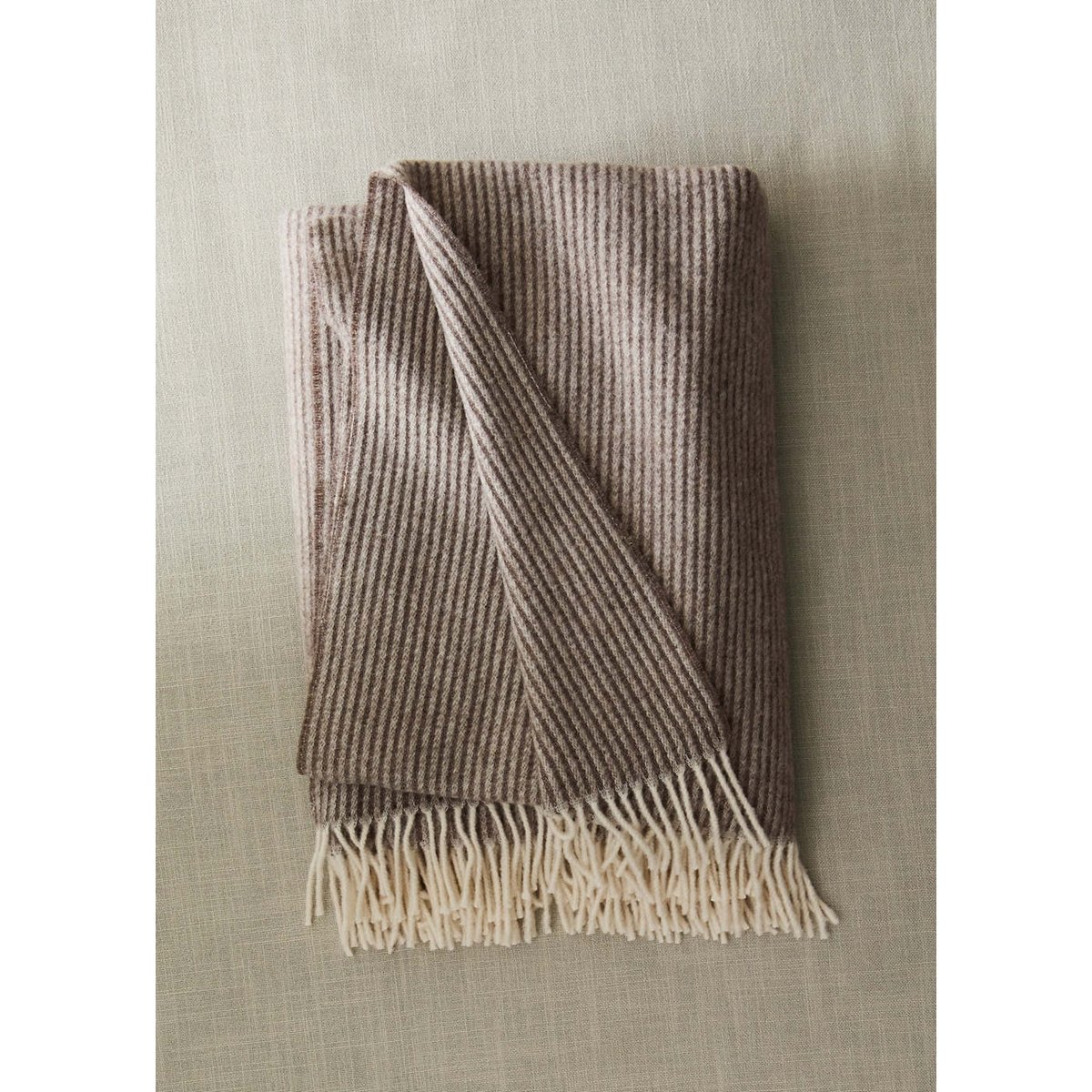 Couverture en laine à rayures avec franges marron clair/pastel, MANGO HOME