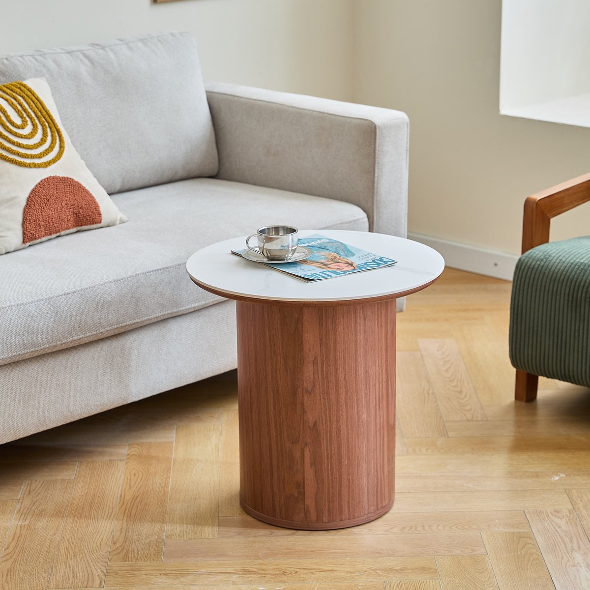 Table d'appoint, effet marbre, marron, YSTAD marron, NORDLYS
