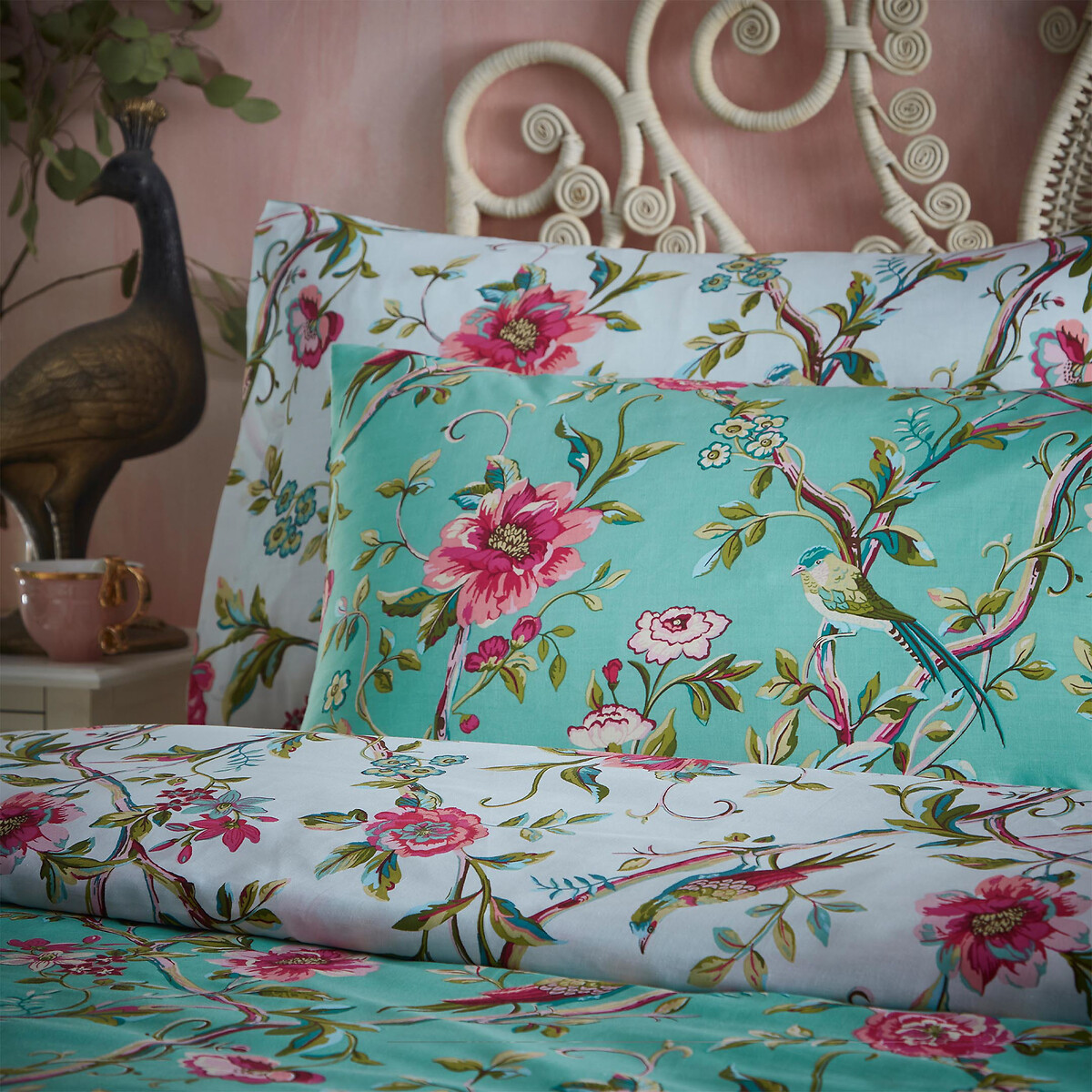 Vintage Chinoiserie Cotton Cotton Mix Duvet Cover and Pillowcase Set jade, FURN.