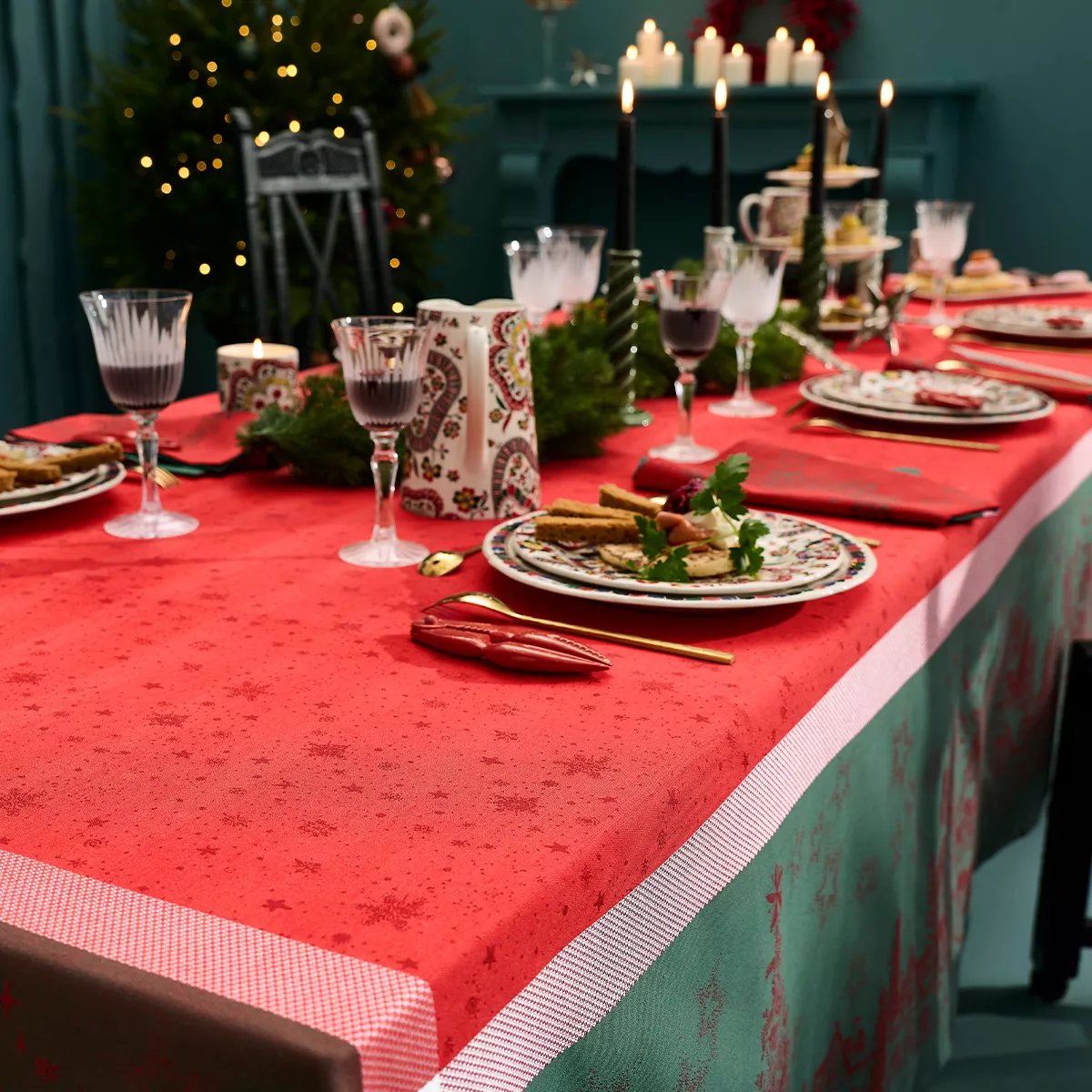 Serviette pur coton NOEL MAGIQUE houx, GARNIER THIEBAUT