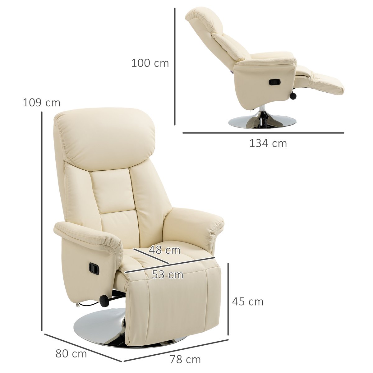 Fauteuil inclinable Polyuréthane Crème crème, HOMCOM